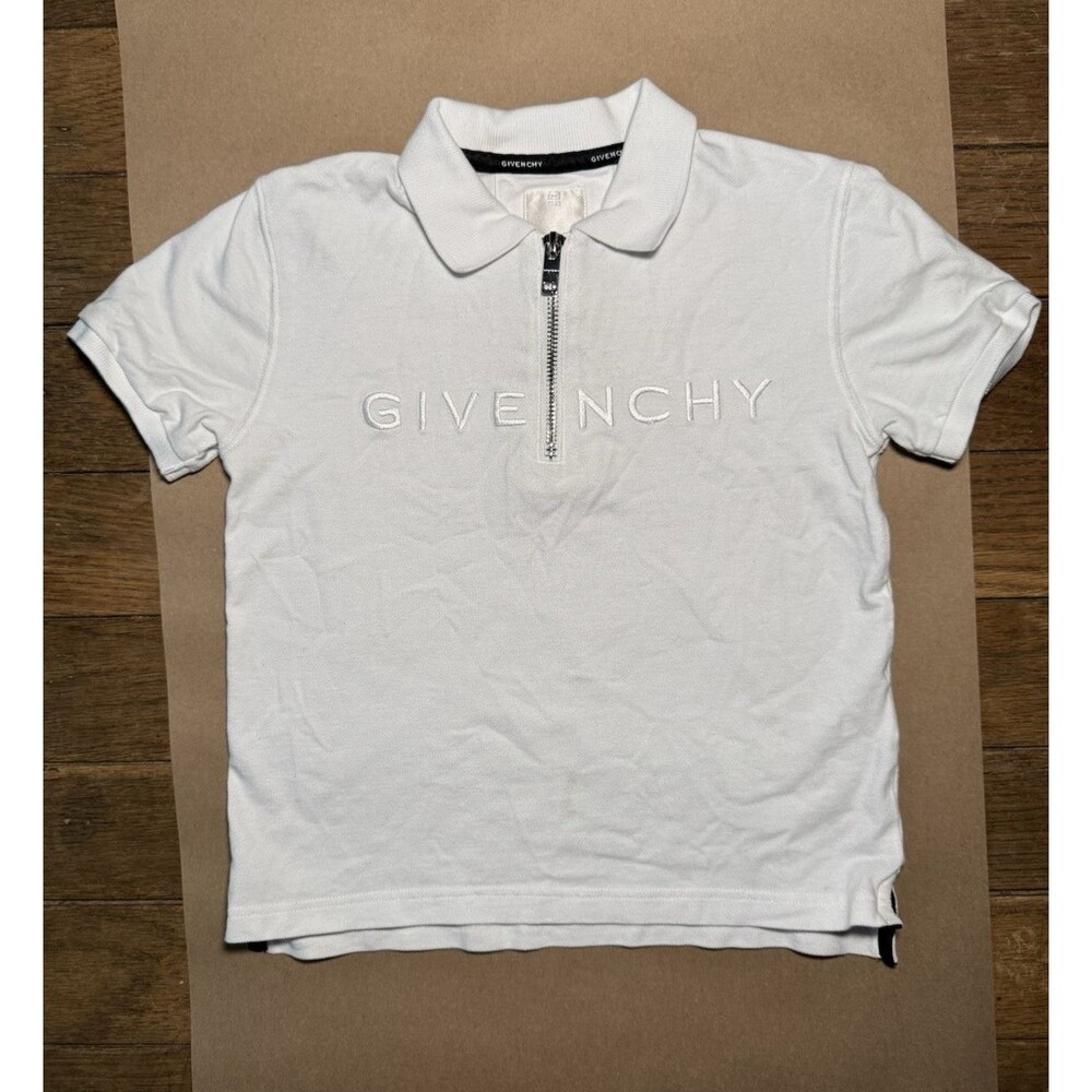 Givenchy Kids White Embroidered Logo Half Zipper Polo Shirt Boy's Size 8